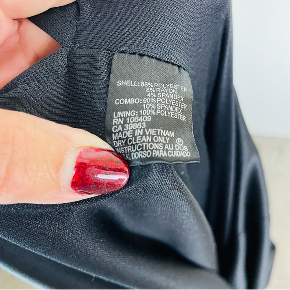 Tahari 6P Black Midi Dress Woman Dots 3/4 Sleeve Rhinestone Evening Party Velvet - Picture 14 of 14